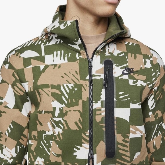 Nike Sportswear Men Tech Fleece Camo Full Zip Hoodie Size Small Green/White - Picture 4 of 9